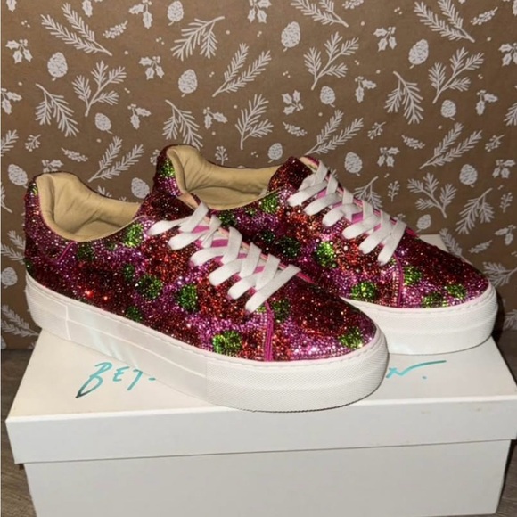 Betsey Johnson Sparkling Pink and Green Sneakers - Picture 1 of 3